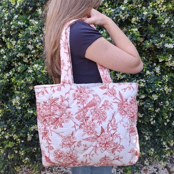 Red Bird Quilted Tote Bag